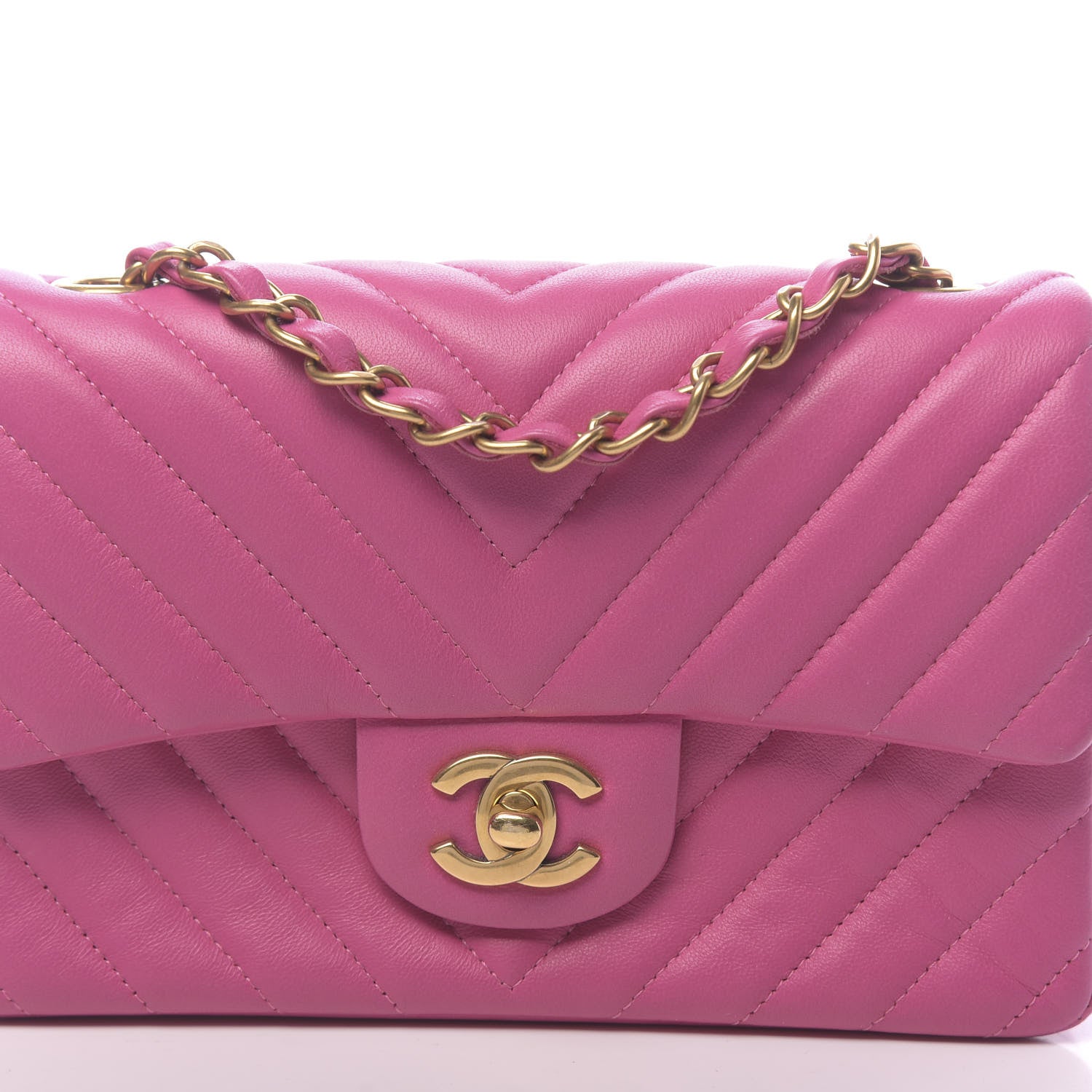 Chanel Lambskin Chevron Quilted Mini Rectangular Flap Fuchsia 14 of 15