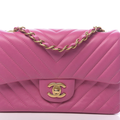 Chanel Lambskin Chevron Quilted Mini Rectangular Flap Fuchsia 14 of 15