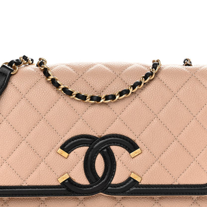Chanel Caviar Quilted Small CC Filigree Flap Beige Black 8 of 15