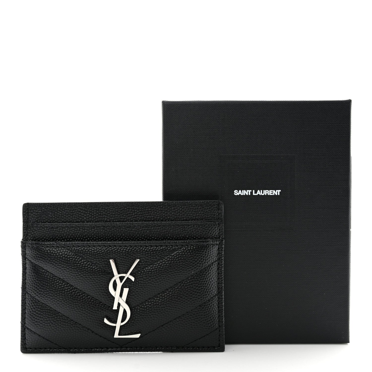 Saint Laurent Grain De Poudre Matelasse Chevron Monogram Credit Card Case Black 8 of 8