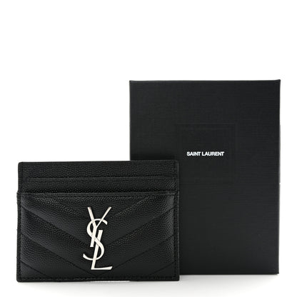 Saint Laurent Grain De Poudre Matelasse Chevron Monogram Credit Card Case Black 8 of 8