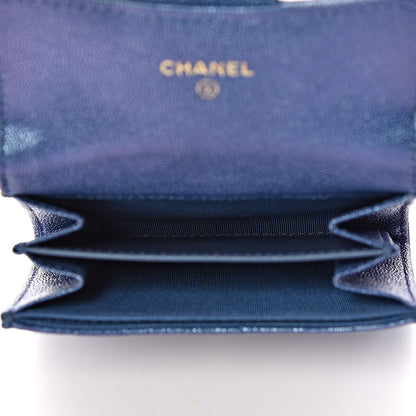 Chanel Iridescent Caviar Quilted Flap Card Holder Wallet Dark Blue 5 of 9