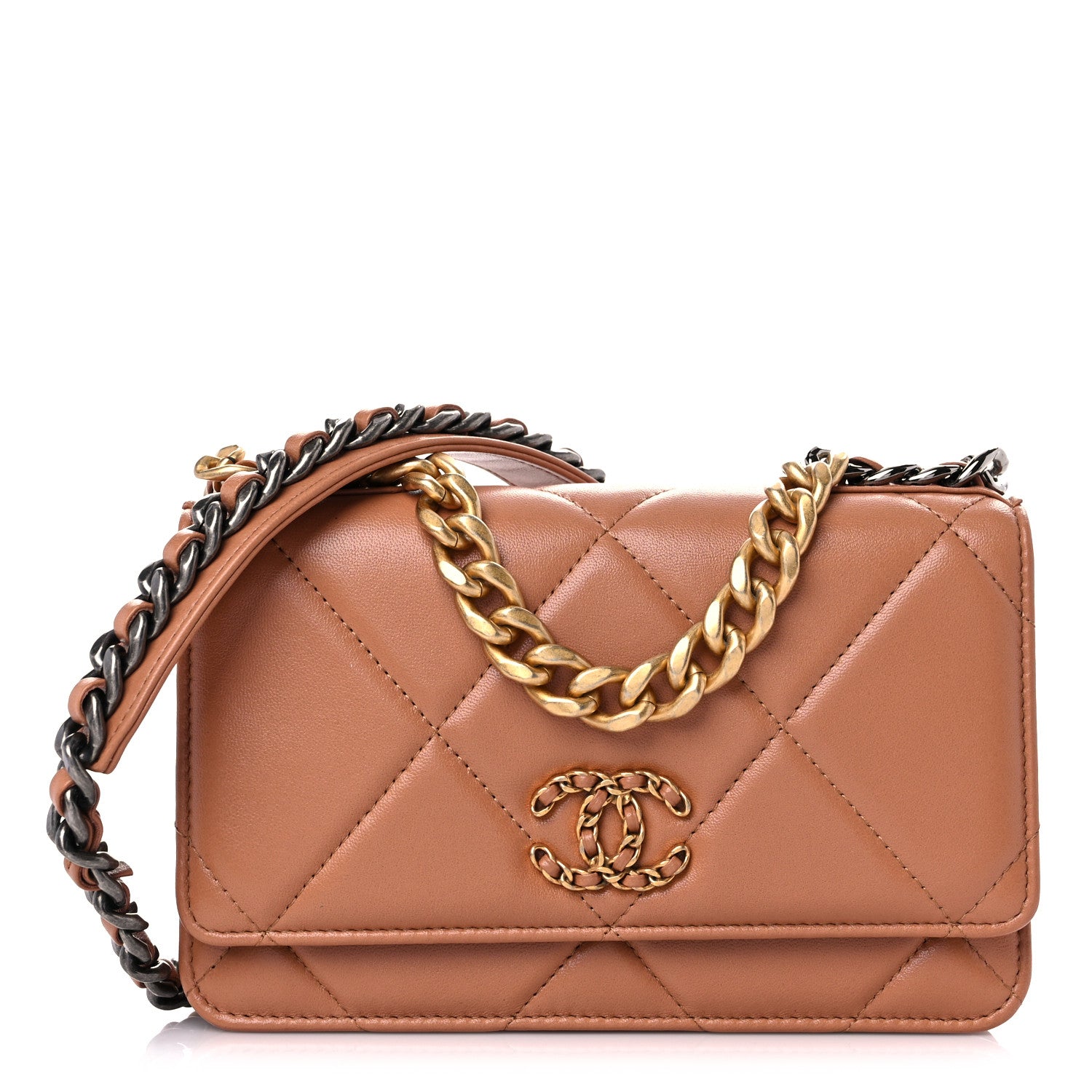 Chanel Lambskin Quilted Chanel 19 Wallet On Chain WOC Brown 1 of 11
