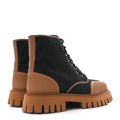 Gucci Monogram Miro Soft Calfskin Mens Lace Up Combat Boots 9 Black Koi Beige 4 of 12