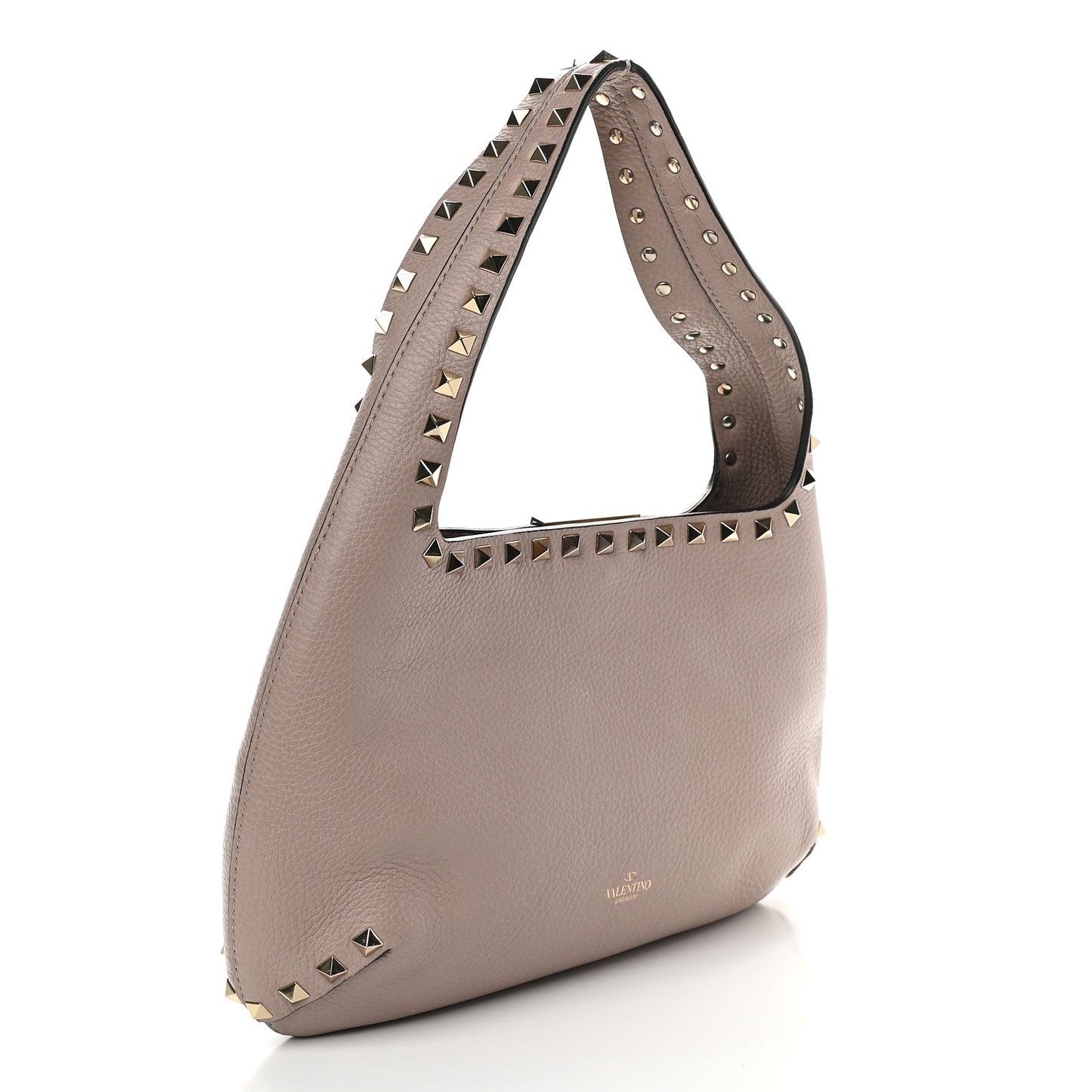 Pebbled Calfskin Small Rockstud Flip Lock Hobo Poudre