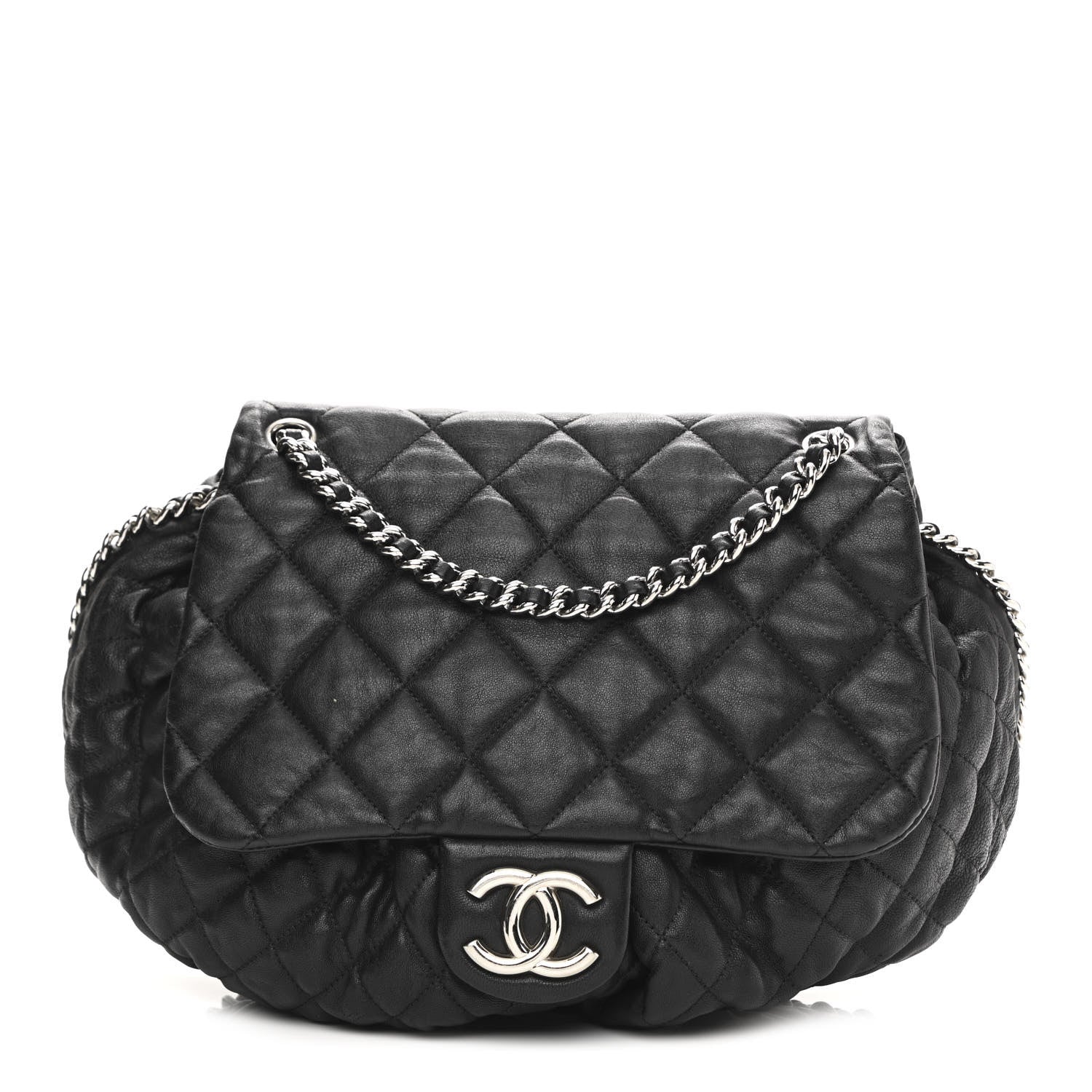 Chanel Washed Lambskin Quilted Large Chain Around Messenger Black 1 of 11