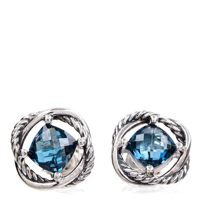 David Yurman Sterling Silver Hampton Blue Topaz 7mm Infinity Earrings 1 of 4
