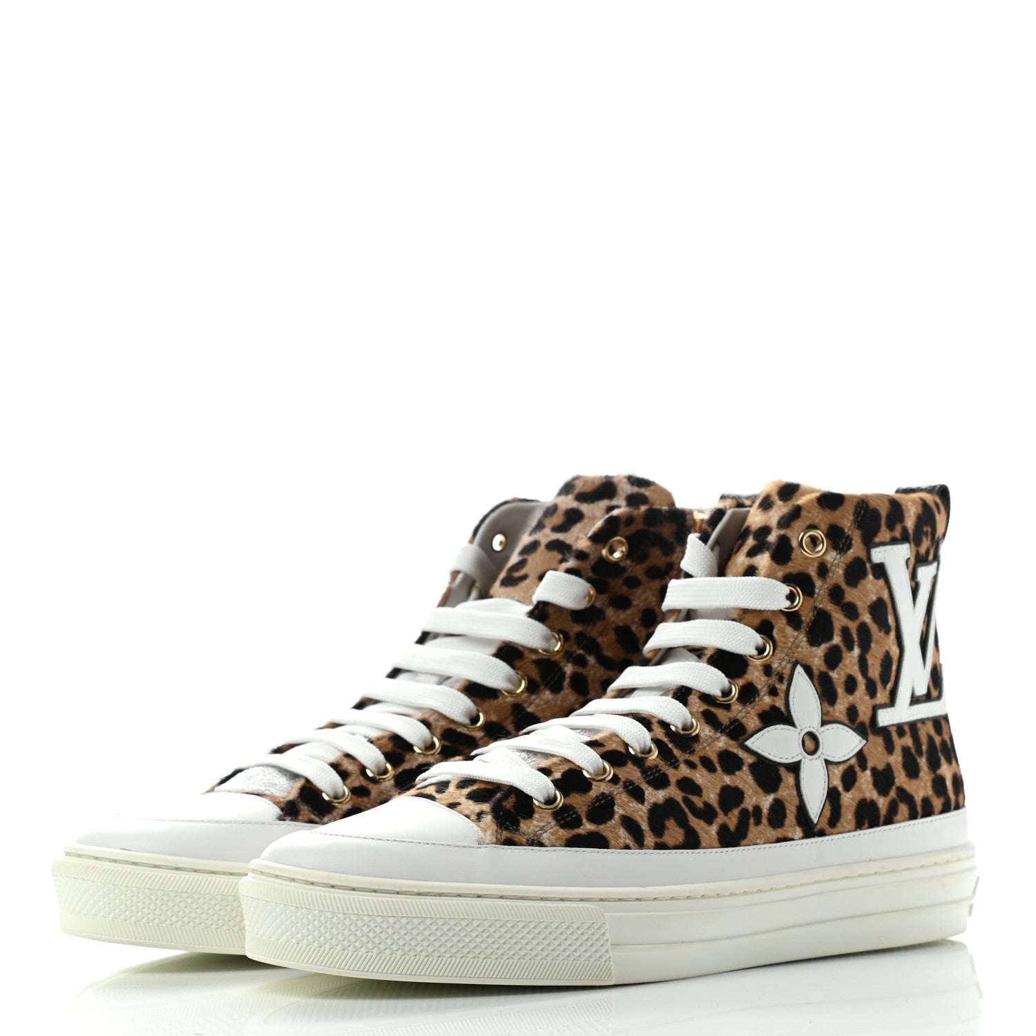 Louis Vuitton Pony Hair Leopard Print Calfskin Monogram Giant Stellar Sneaker Boots 38 3 of 8