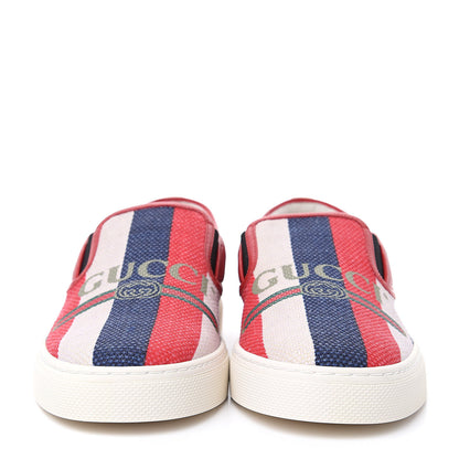 Gucci Canvas Sylvie Stripe Logo Mens Dublin Slip On Sneakers 9.5 Mystic White Hibiscus Red Maritime 2 of 9