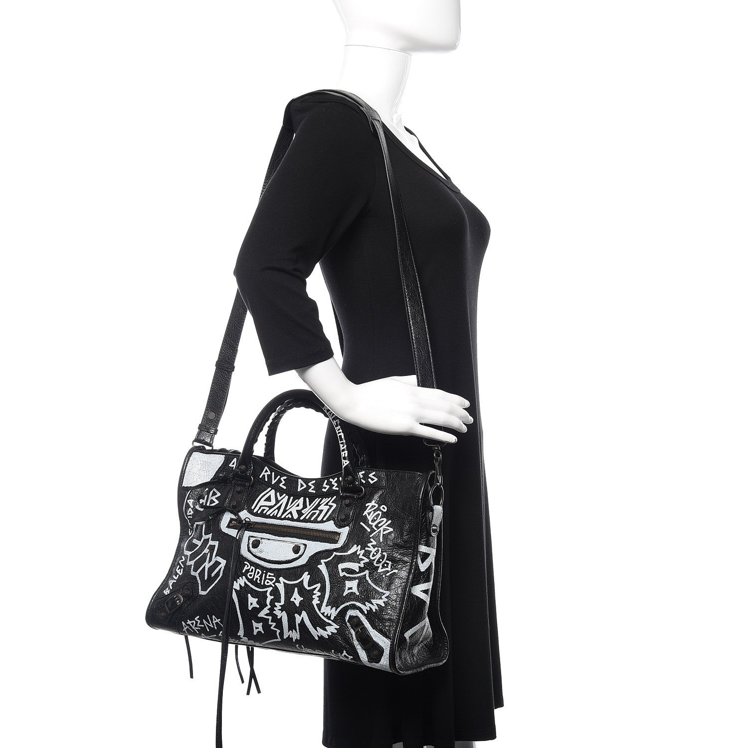 Balenciaga Agneau Arena Graffiti All Over Classic Hardware City Black White 2 of 10