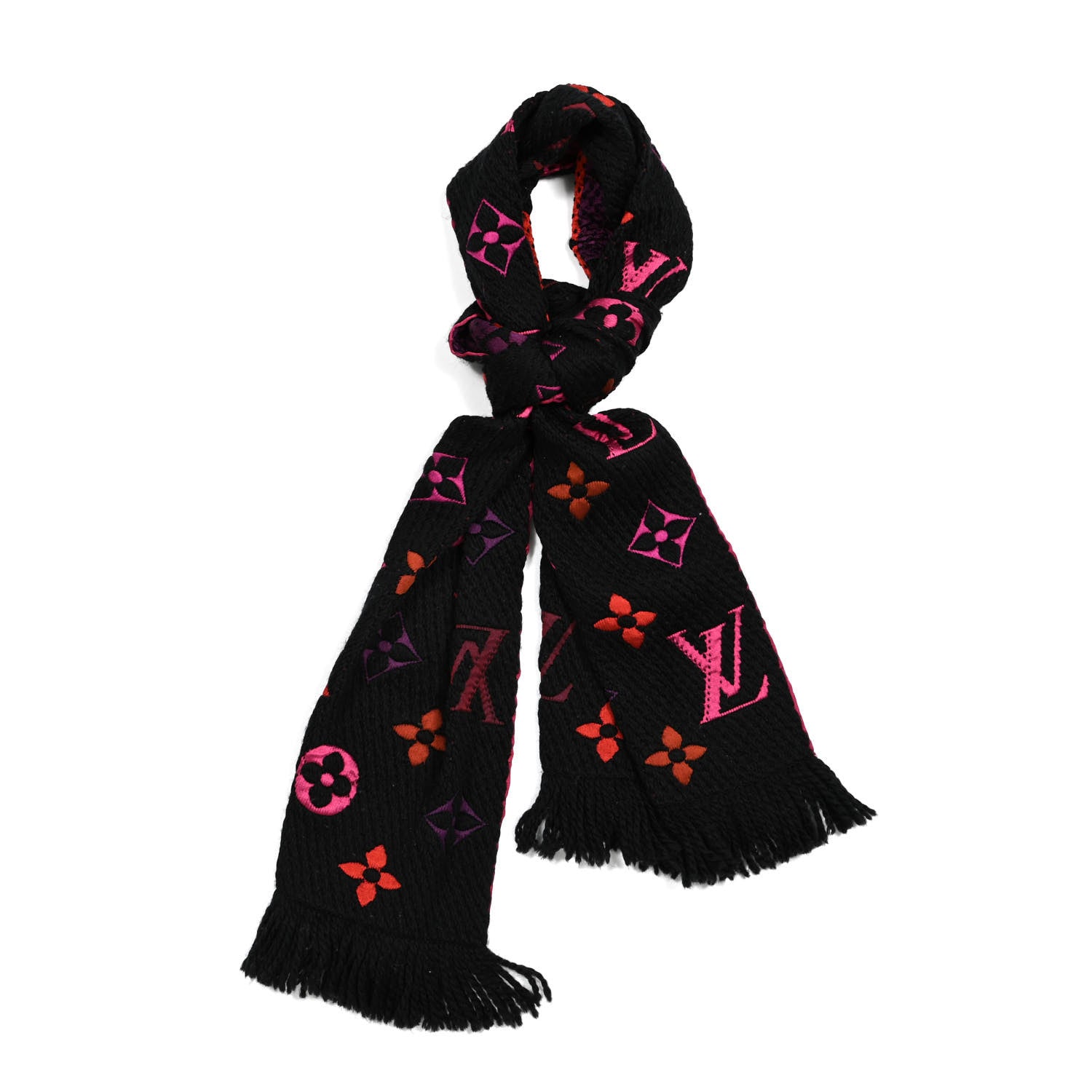 Louis Vuitton Wool Silk Rainbow Logomania Scarf Black 1 of 4