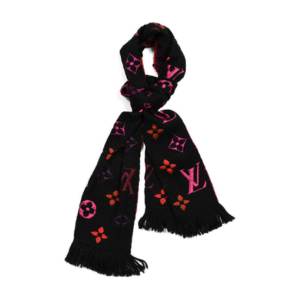 Louis Vuitton Wool Silk Rainbow Logomania Scarf Black 1 of 4