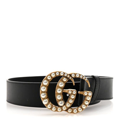 Gucci Moon Calfskin Pearl Double G Belt 70 28 Black Cream 1 of 5