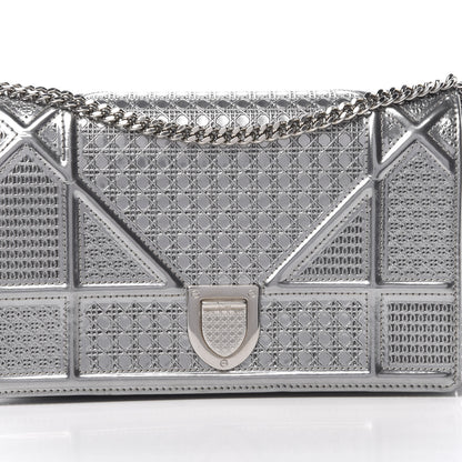 Christian Dior Metallic Patent Micro-Cannage Diorama Wallet on Chain Pouch Silver 9 of 15