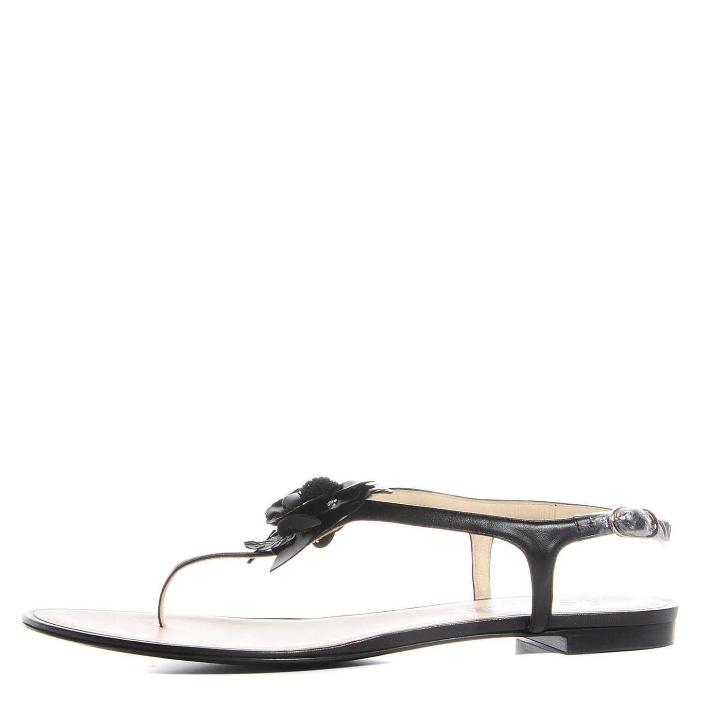 Lambskin Camellia Thong Sandals 41 11 Black