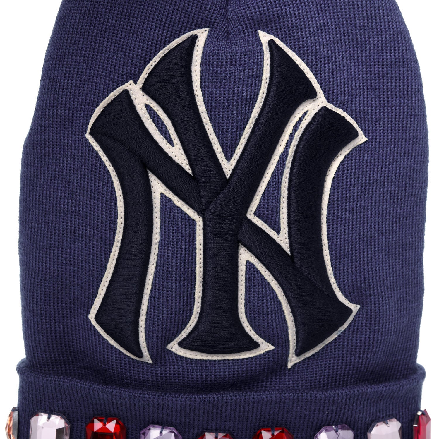Gucci X MLB Wool Crystal NY Yankees Beanie Hat 58 Blue 6 of 7