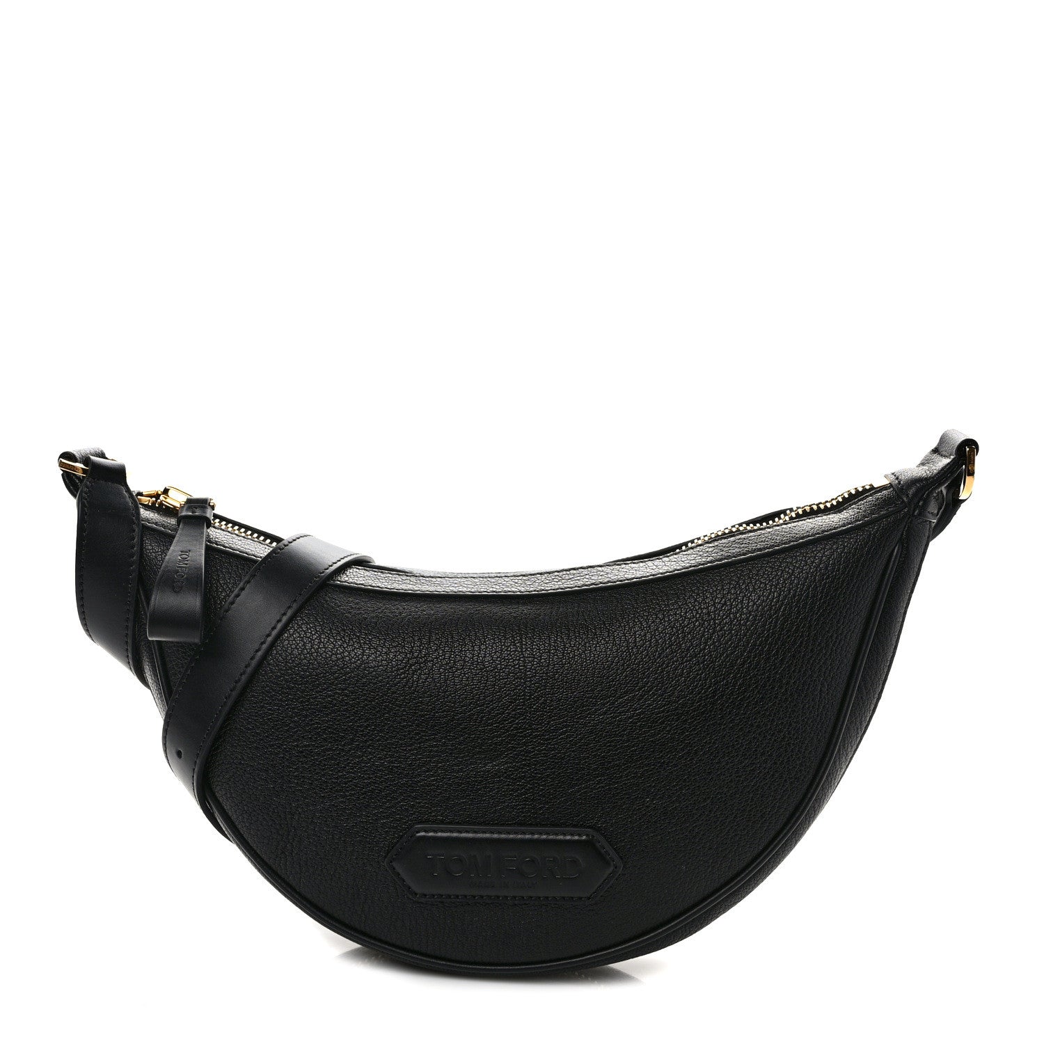 Tom Ford Grained Calfskin Zip Crescent Bag Black 1 of 8