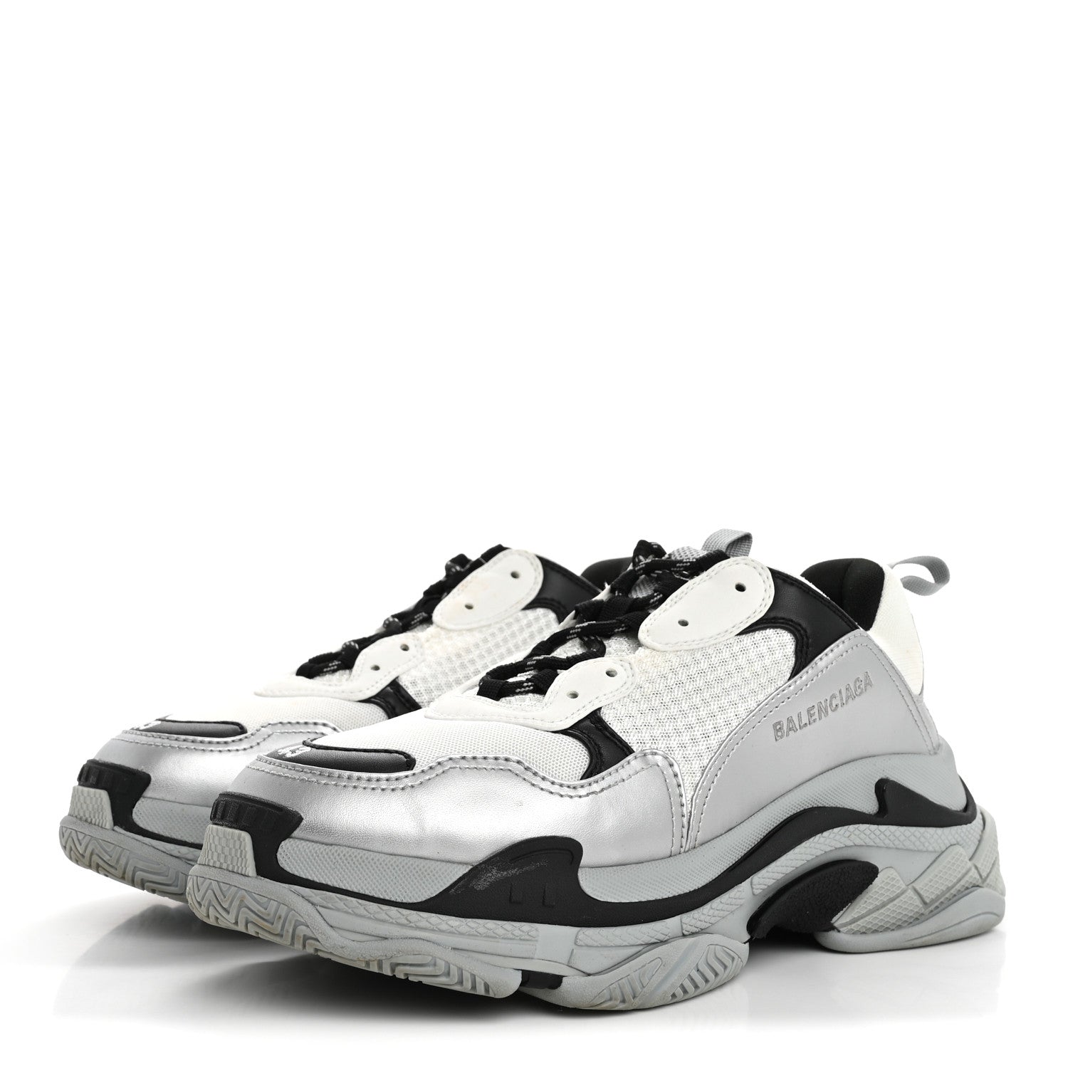Balenciaga Metallic Fabric Mesh Mens Triple S Sneakers 10 Grey Dark Grey Black 4 of 19