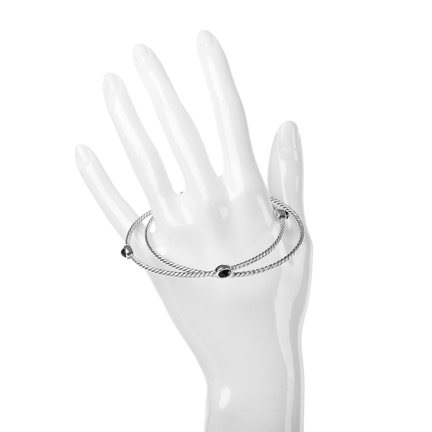 Sterling Silver Black Onyx Color Classics Bangle Bracelet Set of 2