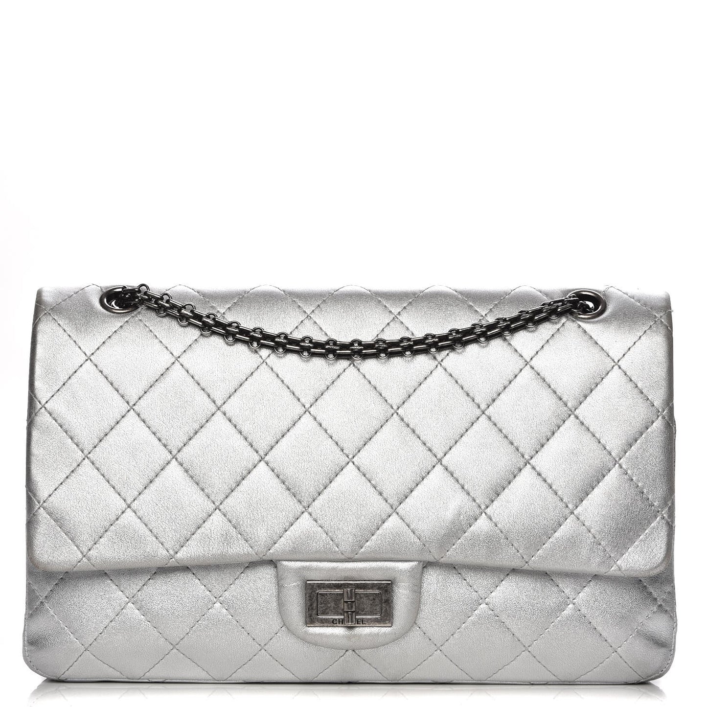 Metallic Lambskin Quilted 2.55 Reissue 227 Flap Silver