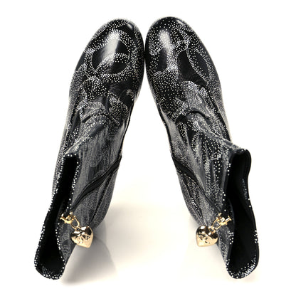 Chanel Calfskin Camellia Printed Ankle Boots 39 Black White 2 of 10