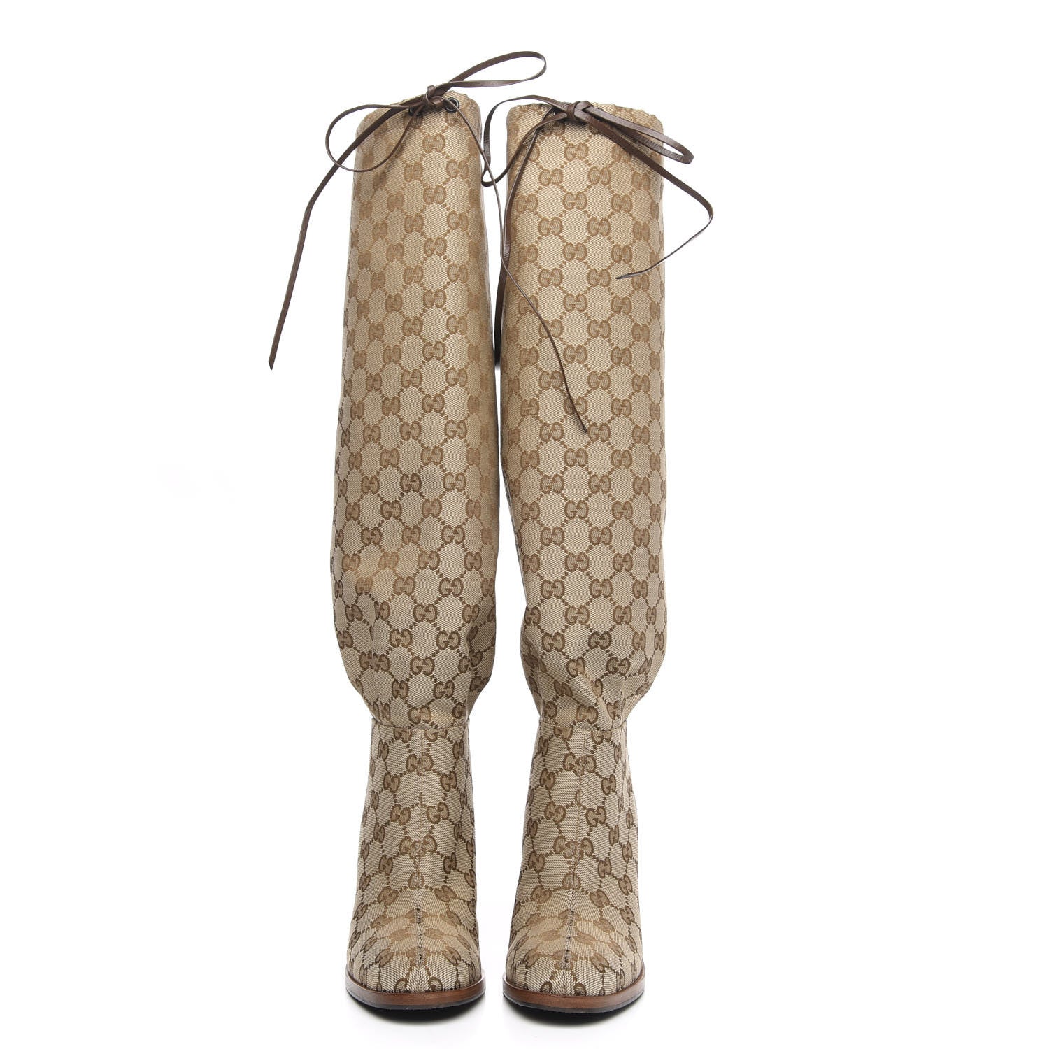 Gucci Monogram Lisa Mid Heel Boots 38 Beige Ebony 2 of 7