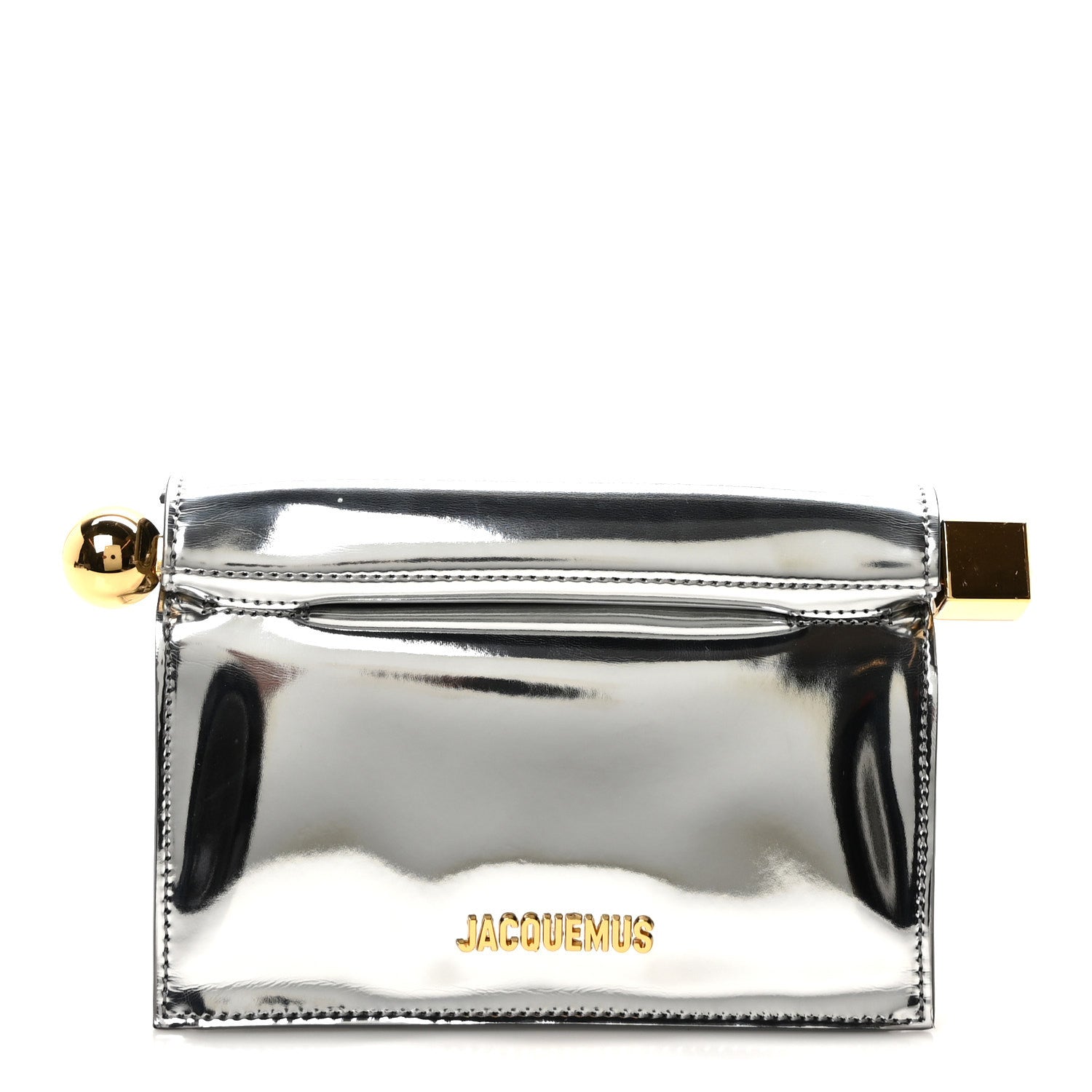 Jacquemus Metallic Patent Calfskin La Pochette Rond Carre Bag Silver 1 of 10