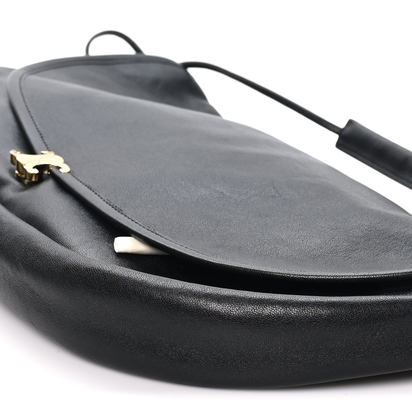 Shiny Lambskin Soft Triomphe Half Moon Bag Black