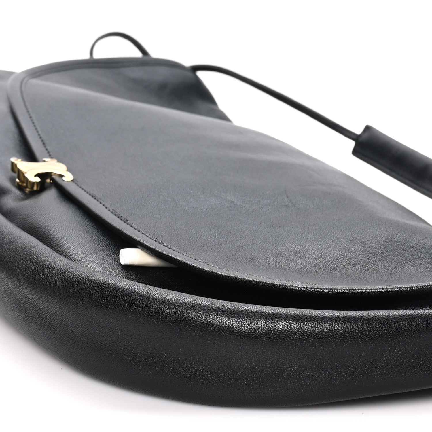 Celine Shiny Lambskin Soft Triomphe Half Moon Bag Black 9 of 9