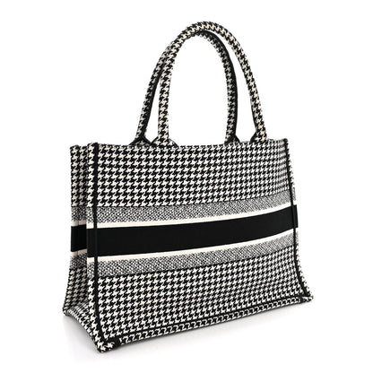 Christian Dior Canvas Houndstooth Embroidered Medium Book Tote Black White 3 of 13