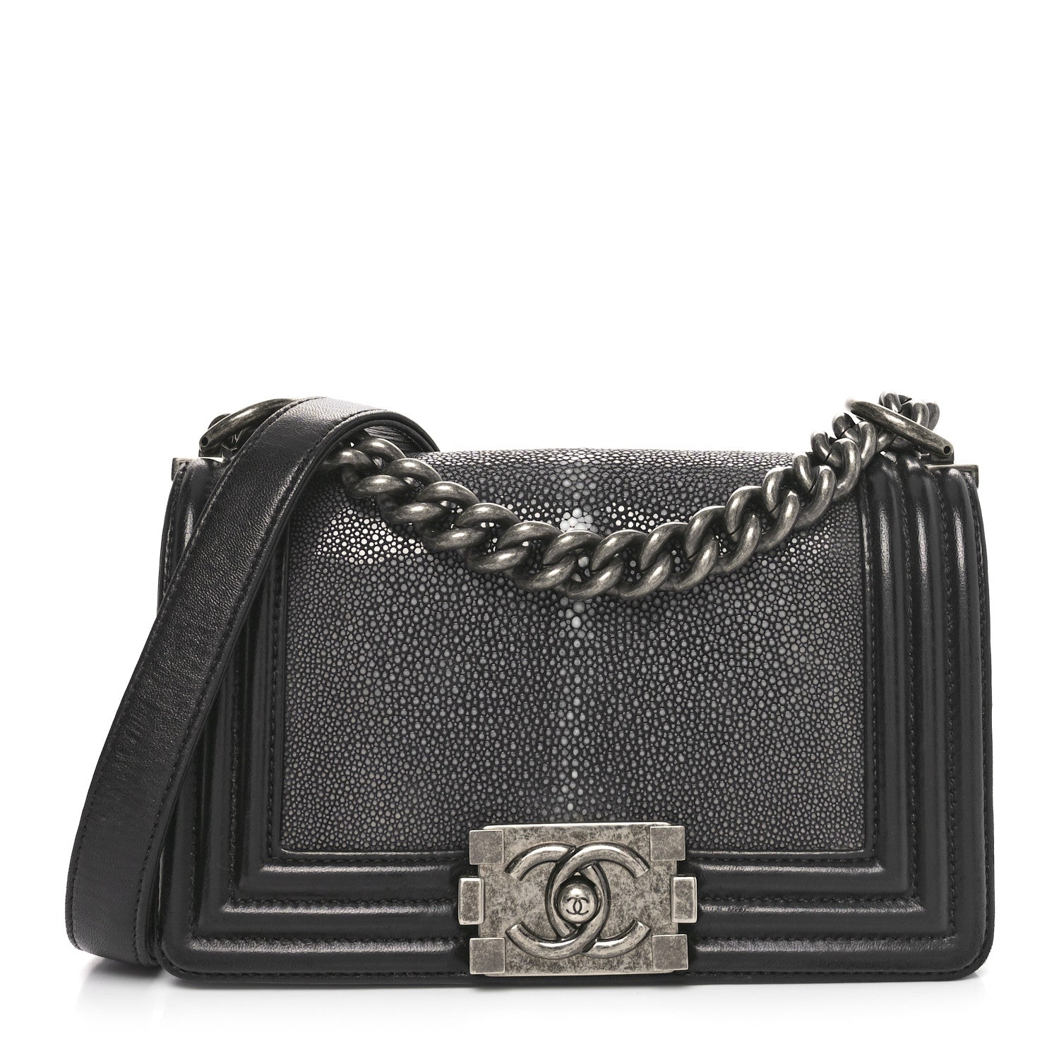 Chanel Galuchat Stingray Small Boy Flap Black Silver 1 of 12