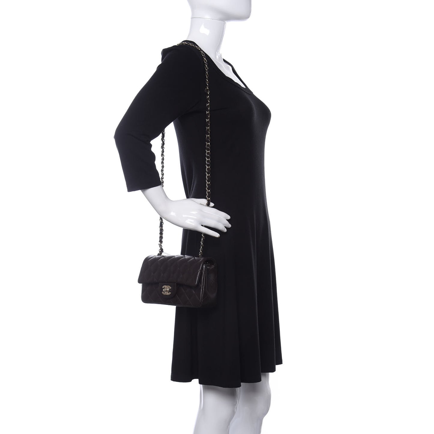 Lambskin Quilted Mini Rectangular Flap Dark Brown