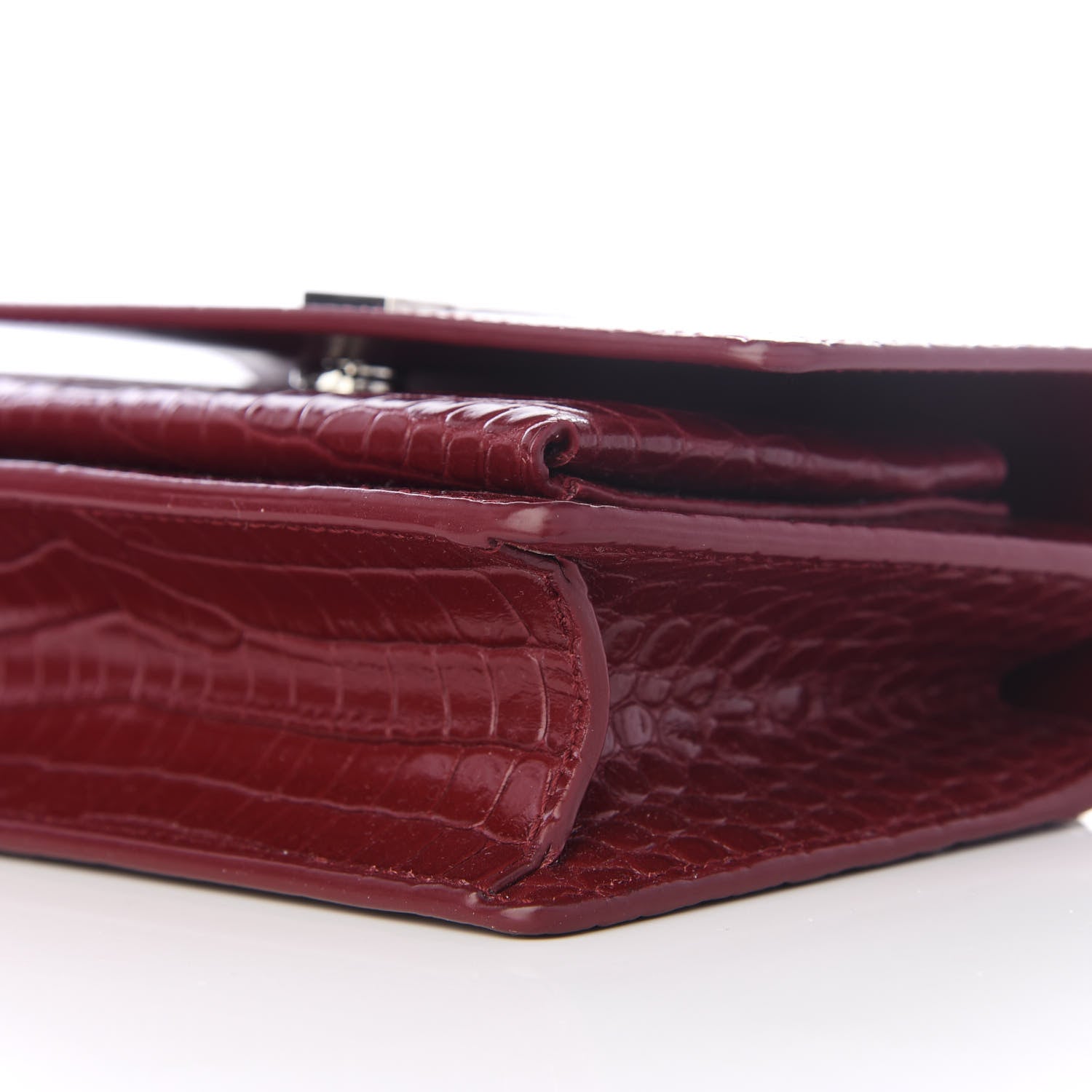 Saint Laurent Calfskin Crocodile Embossed Monogram Sunset Chain Wallet Palissandre 5 of 9