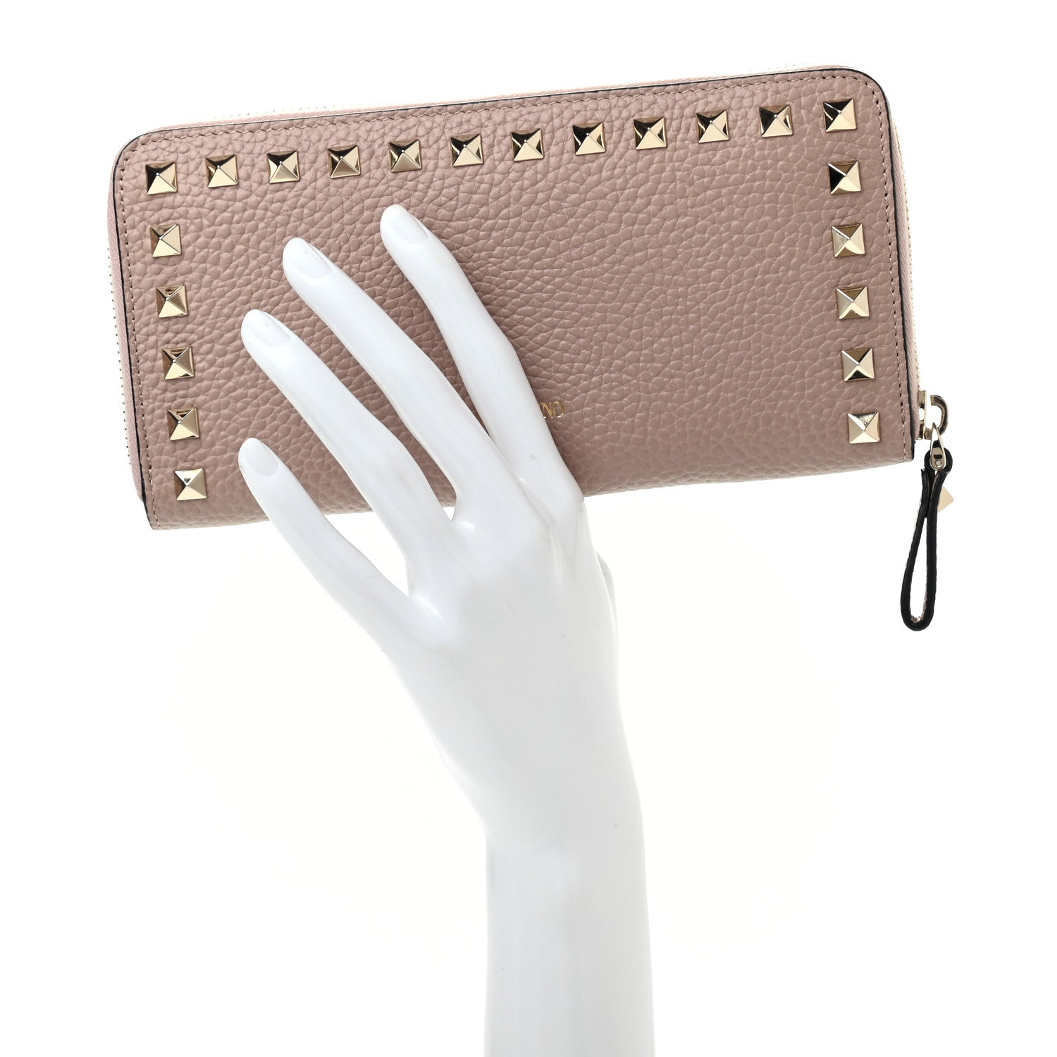 Valentino Garavani Pebbled Calfskin Rockstud Zip Around Wallet Poudre 2 of 8