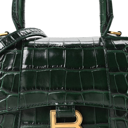 Balenciaga Shiny Calfskin Crocodile Embossed Hourglass Top Handle Bag XS Forest Green 7 of 9