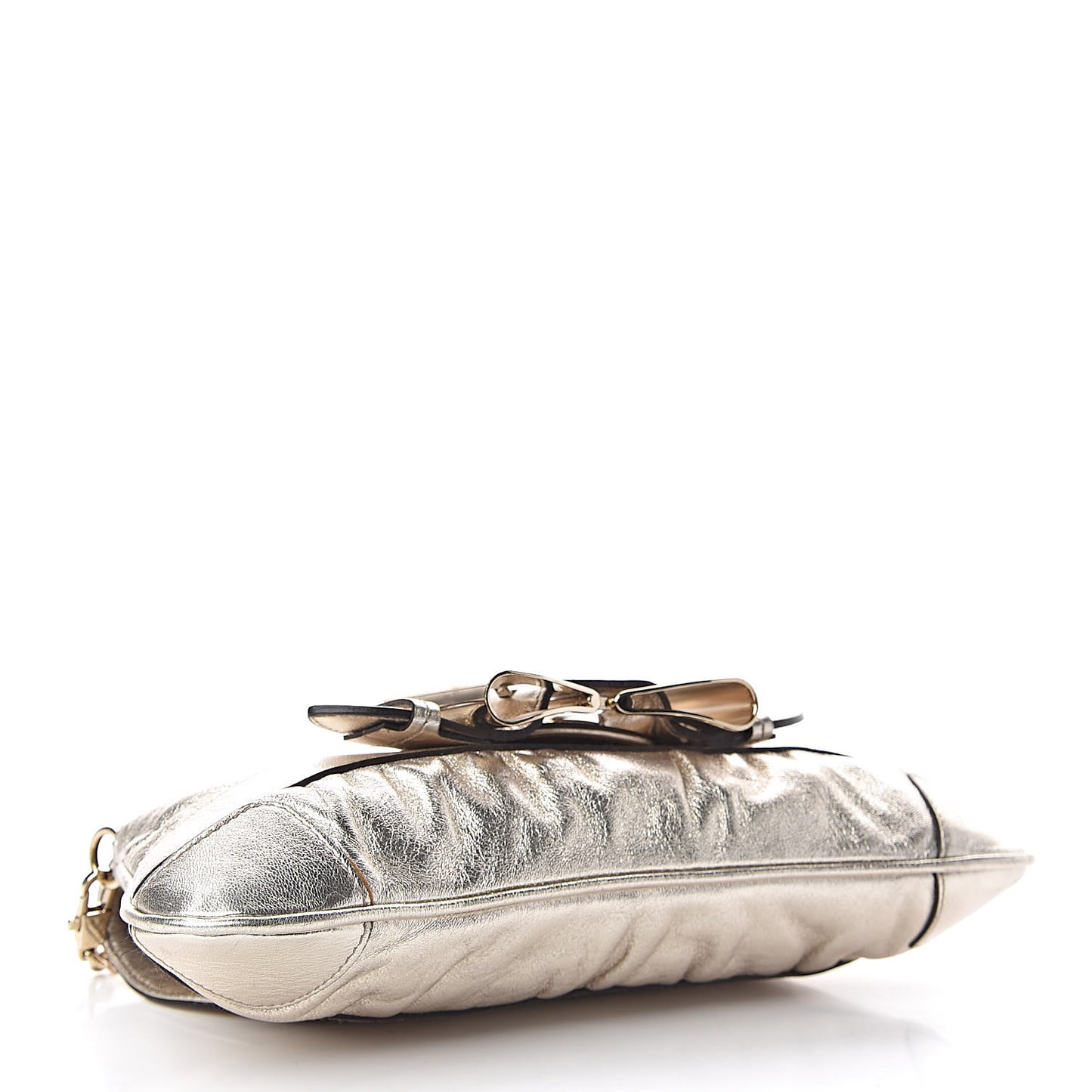 Metallic Calfskin Queen Bow Chain Clutch Gold