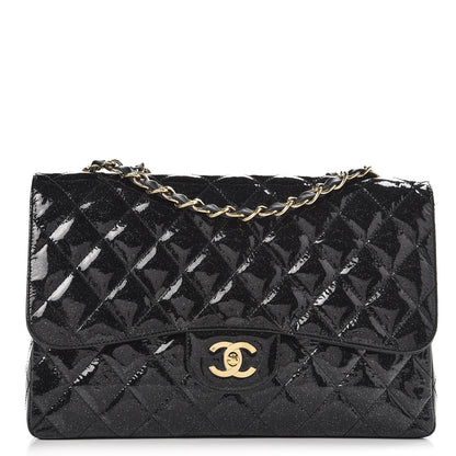 Chanel Patent Quilted Sparkle Glitter Jumbo Single Flap Black 1 of 10
