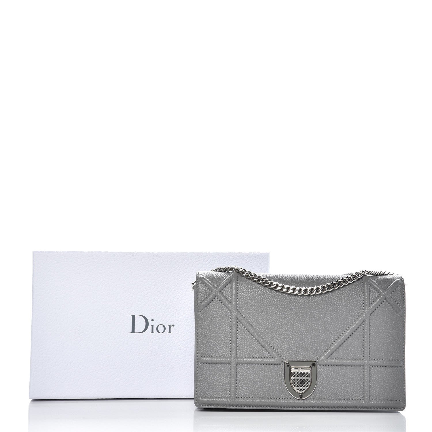 Christian Dior Grained Calfskin Diorama Wallet on Chain Pouch Gris 8 of 9