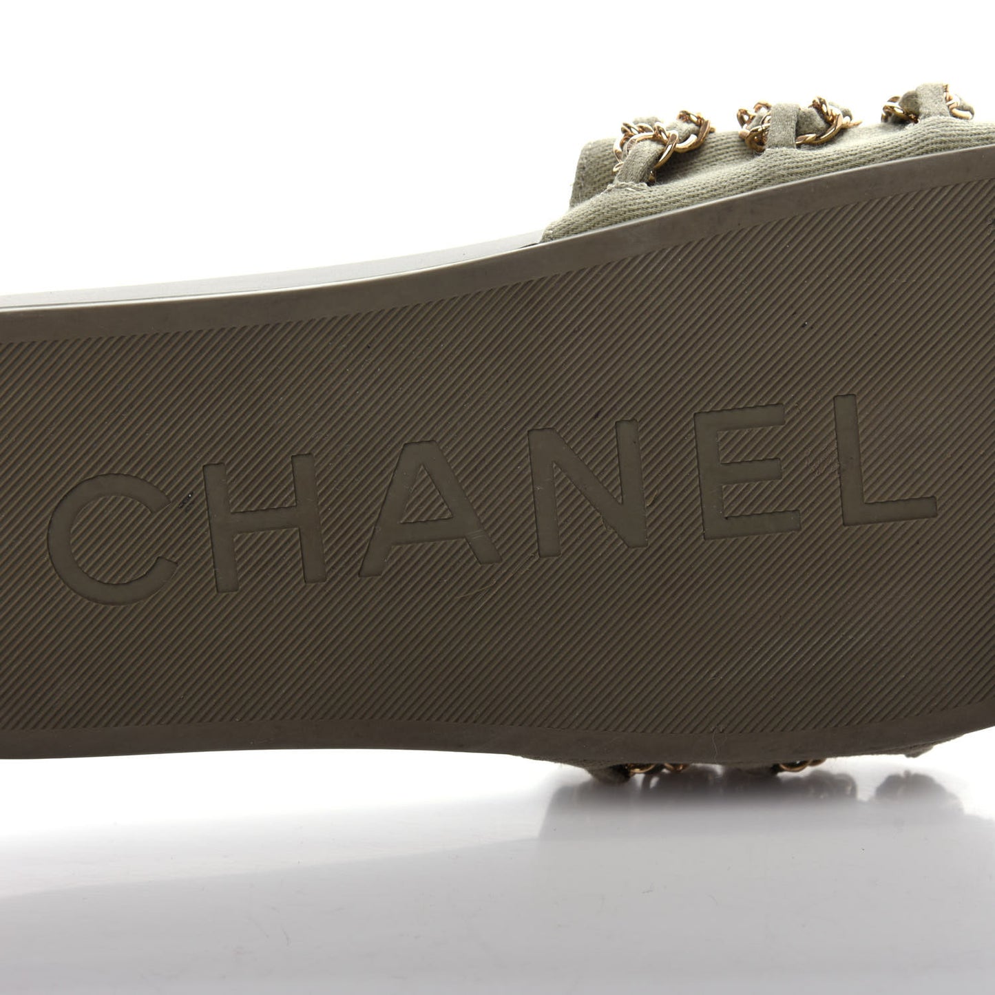 Canvas Chain Flat Sandals 40 Khaki