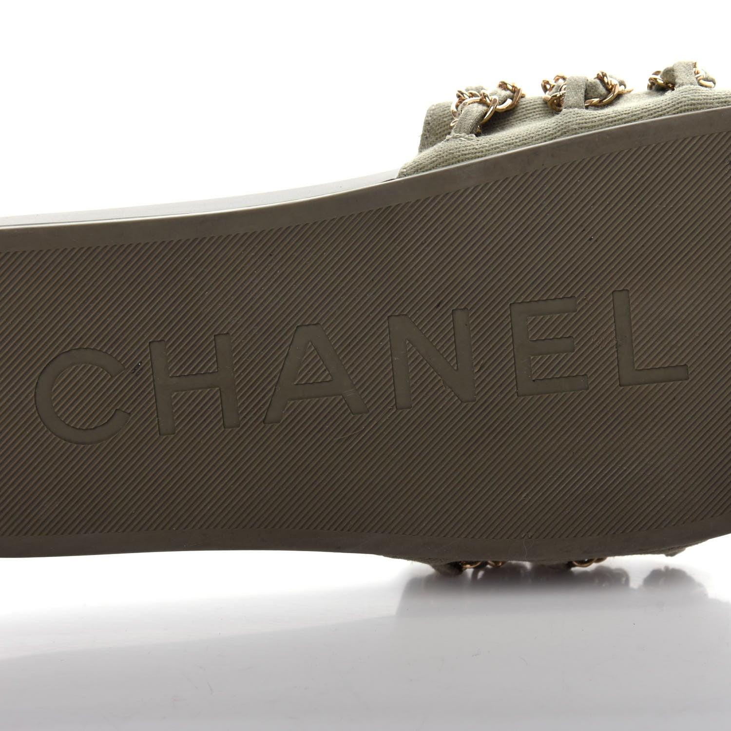 Chanel Canvas Chain Flat Sandals 40 Khaki 9 of 10