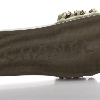 Chanel Canvas Chain Flat Sandals 40 Khaki 9 of 10
