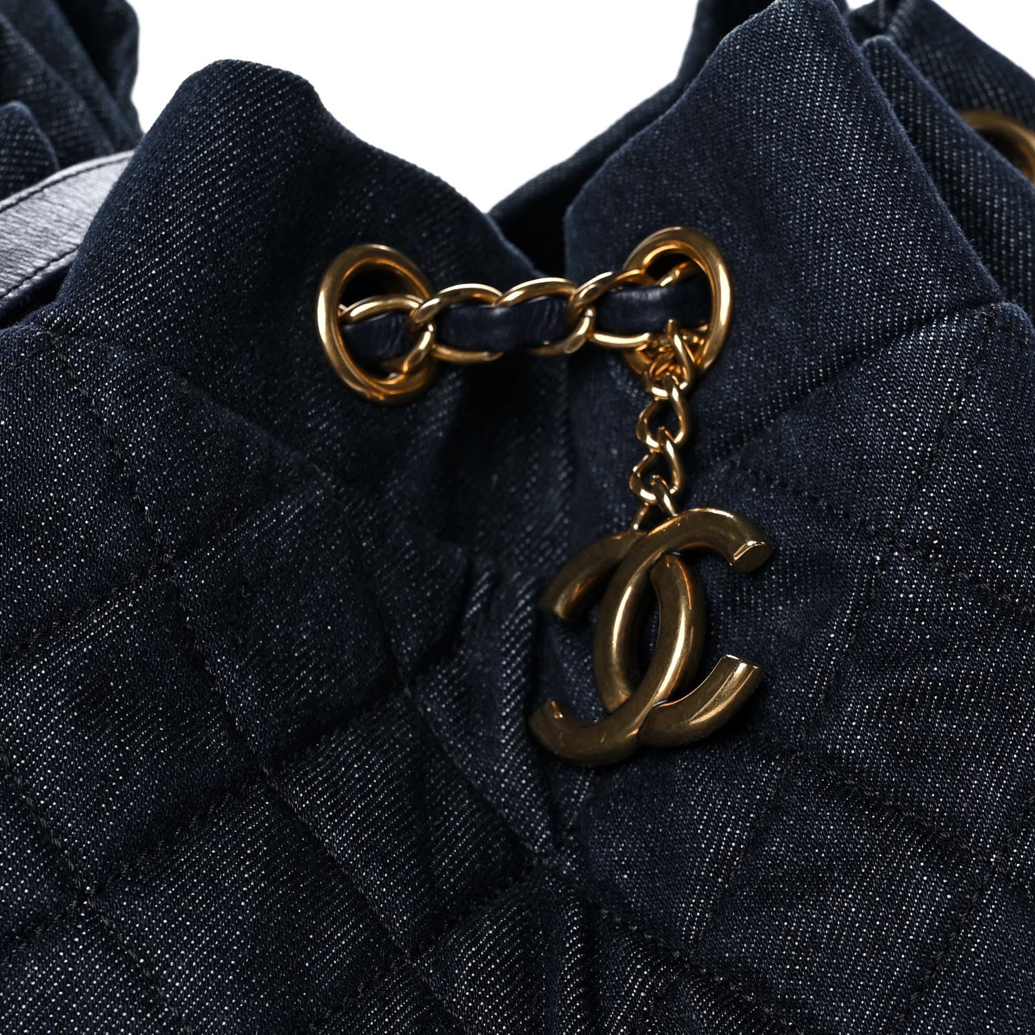 Chanel Washed Denim Quilted Small Urban Spirit Drawstring Bag Dark Blue 8 of 12