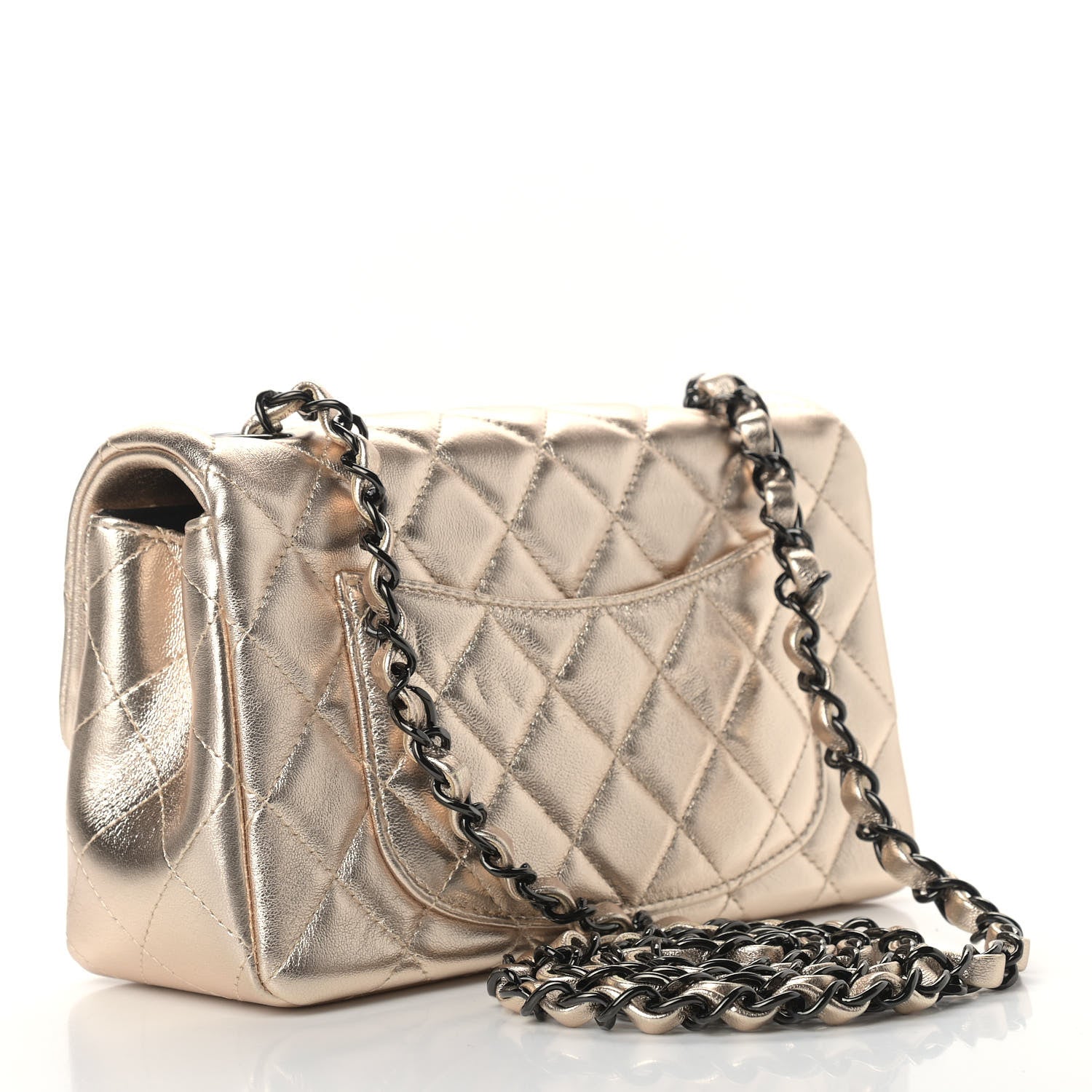 Chanel Metallic Lambskin Quilted Mini Rectangular Flap Gold Black 3 of 10