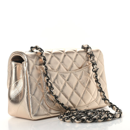 Chanel Metallic Lambskin Quilted Mini Rectangular Flap Gold Black 3 of 10