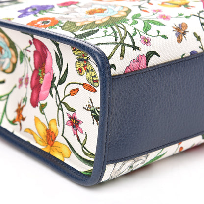 Gucci Canvas Medium Flora Tote White Multicolor Blue Agata 9 of 10