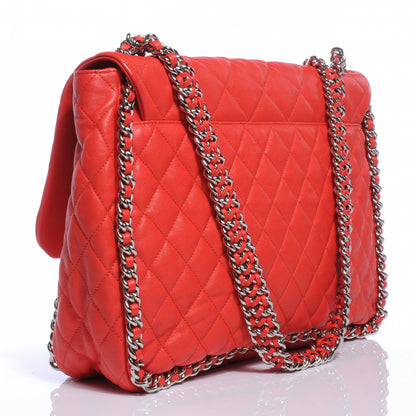 Chanel Washed Lambskin Chain Around Maxi Flap Bag Red 3 of 9