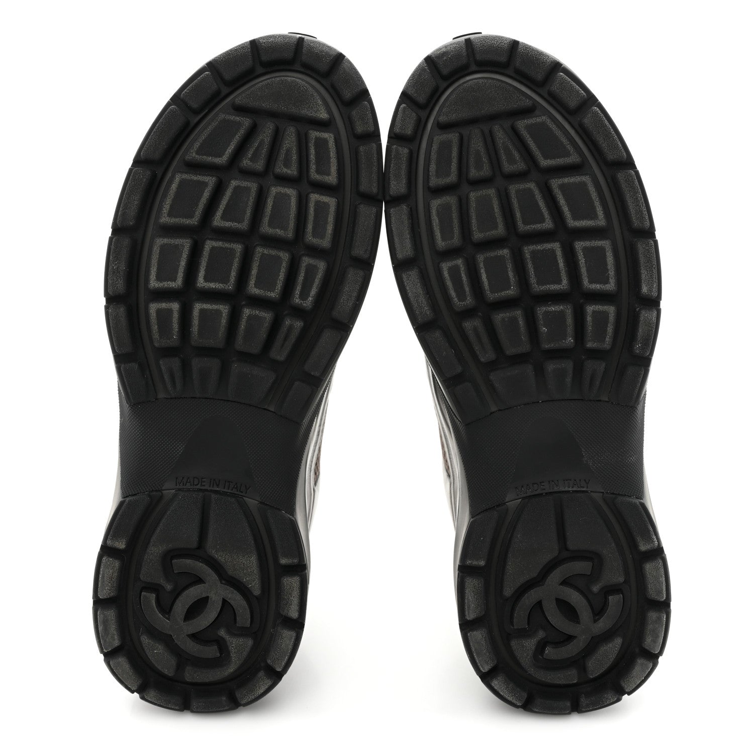 Chanel Fabric Laminated Calfskin Stretch CC Womens Sneakers 38 Khaki Silver Dark Purple 6 of 13