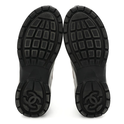 Chanel Fabric Laminated Calfskin Stretch CC Womens Sneakers 38 Khaki Silver Dark Purple 6 of 13