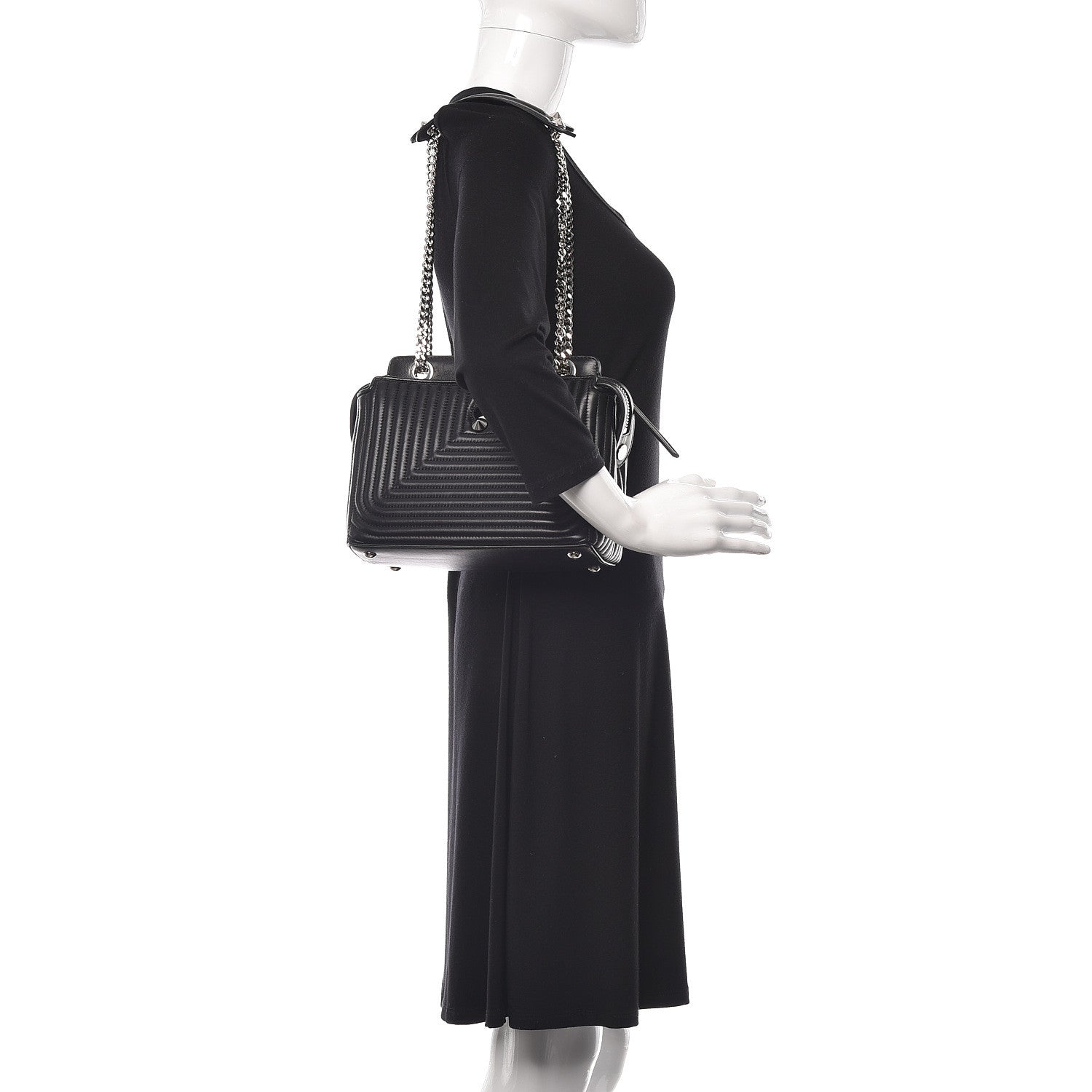 Fendi Shiny Nappa Trapuntata Small DotCom Click Chain Satchel Black 2 of 12