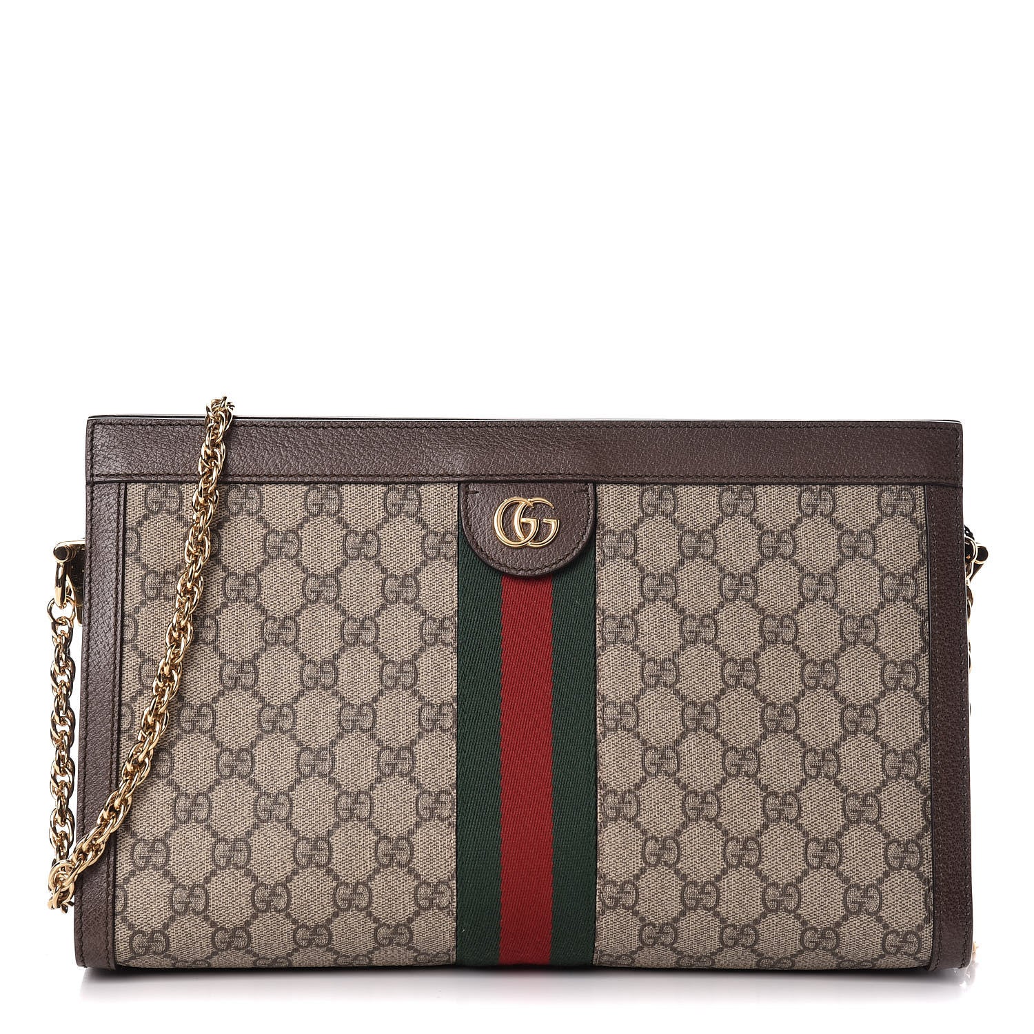 Gucci GG Supreme Monogram Web Medium Ophidia Chain Shoulder Bag Brown 1 of 10